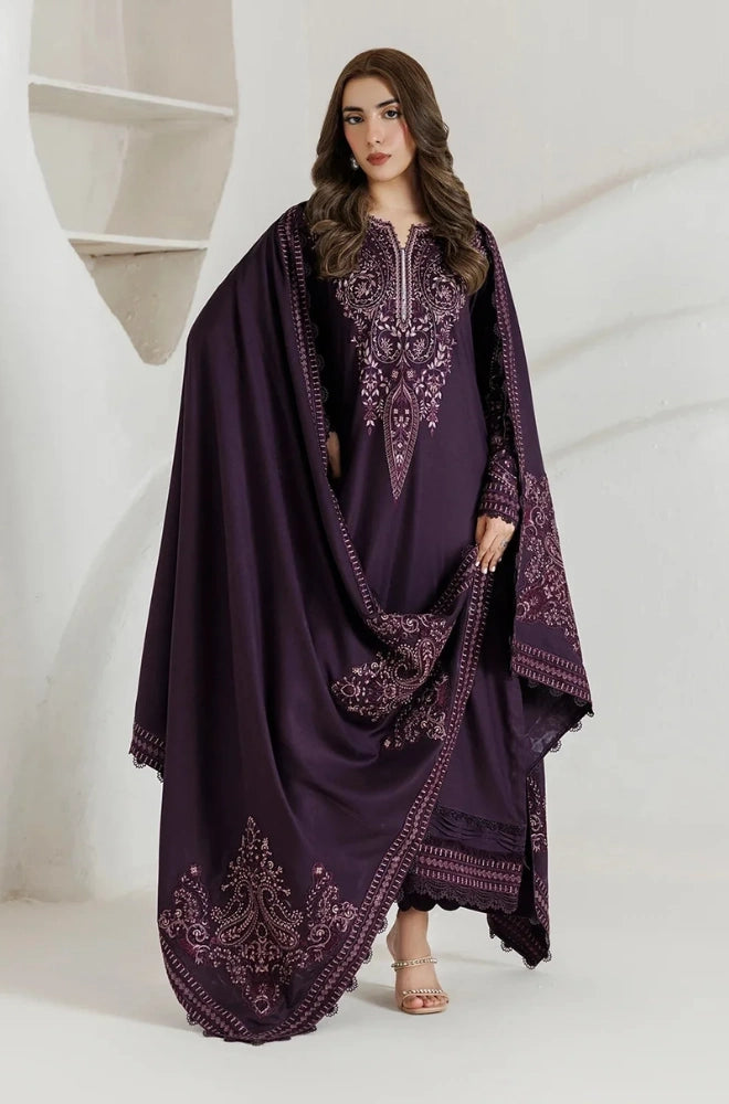 Daria - 3PC Unstitched Dhanak Embroidered Shirt with Dhanak Embroidered Dupatta and Trouser - BFB01154