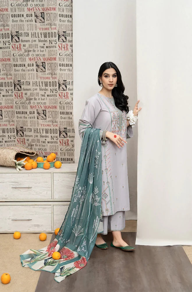 Urge - 3PC Dhanak Embroidered Shirt with Dhanak Printed Dupatta and Trouser - BFB0864