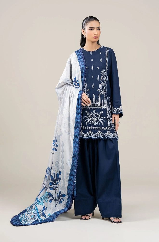 Maria.B - 3PC Dhanak Embroidered Shirt With Wool Printed Dupatta and Trouser - BFB01026