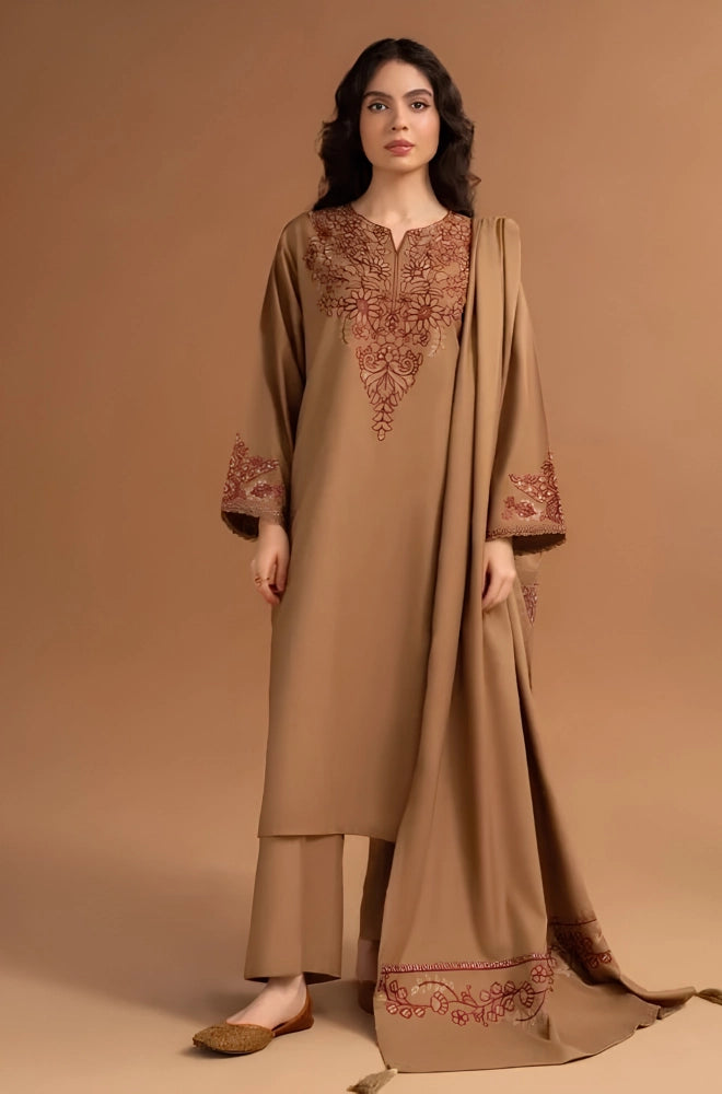 Zellbury - 3PC Dhanak Embroidered Shirt With Dhanak Embroidered Dupatta and Trouser - BFB01027