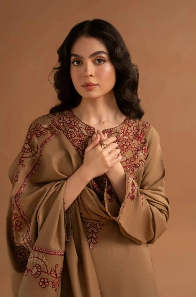 Zellbury - 3PC Dhanak Embroidered Shirt With Dhanak Embroidered Dupatta and Trouser - BFB01027