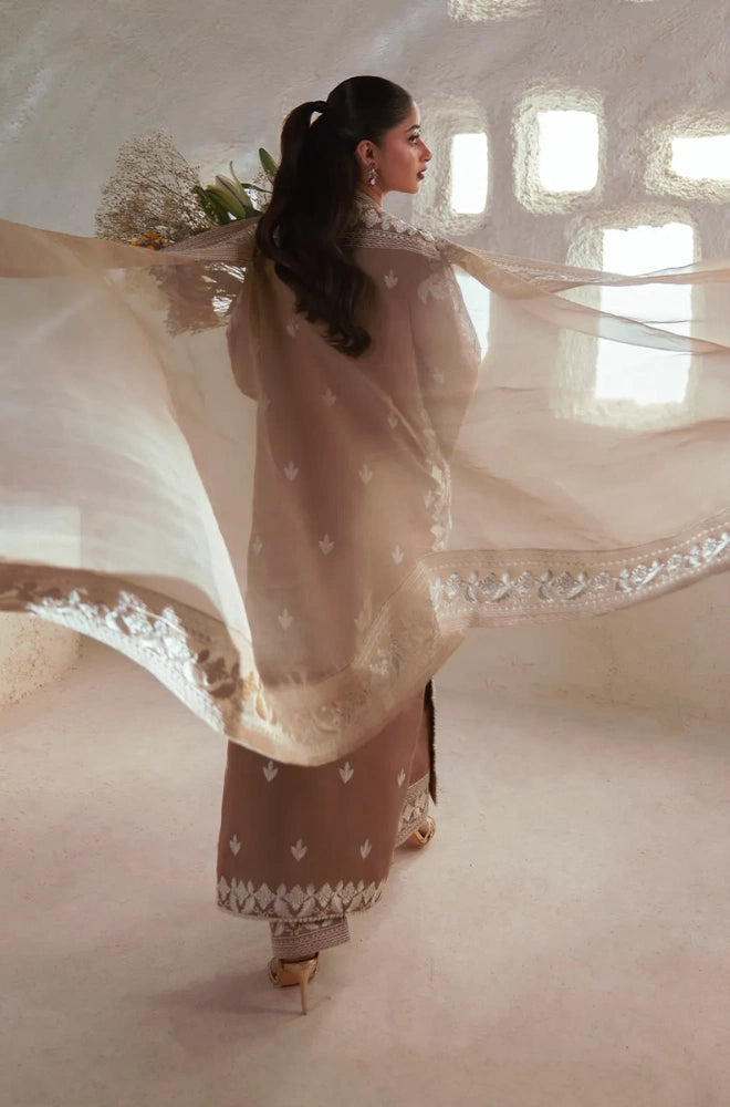 Reina - 3PC Embroidered Lawn Shirt With Organza Embroidered Dupatta and Trouser - BFB0968