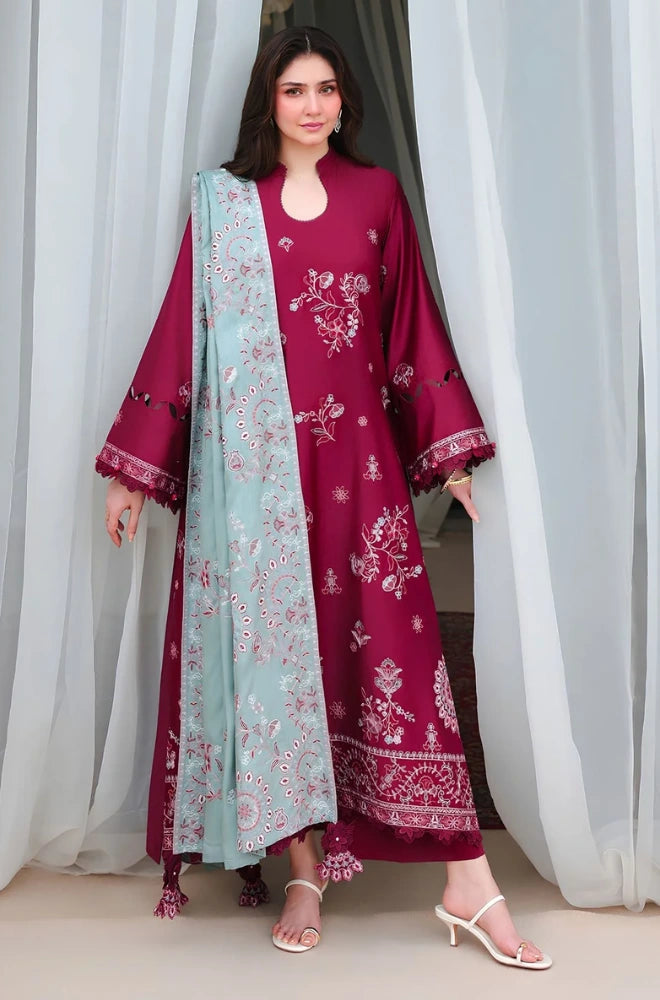 Cross Stitch - 3PC Unstitched Dhanak Embroidered Shirt with Dhanak Embroidered Dupatta and Trouser - BFB01155