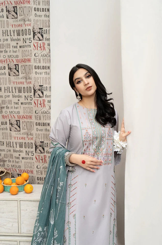 Urge - 3PC Dhanak Embroidered Shirt with Dhanak Printed Dupatta and Trouser - BFB0864