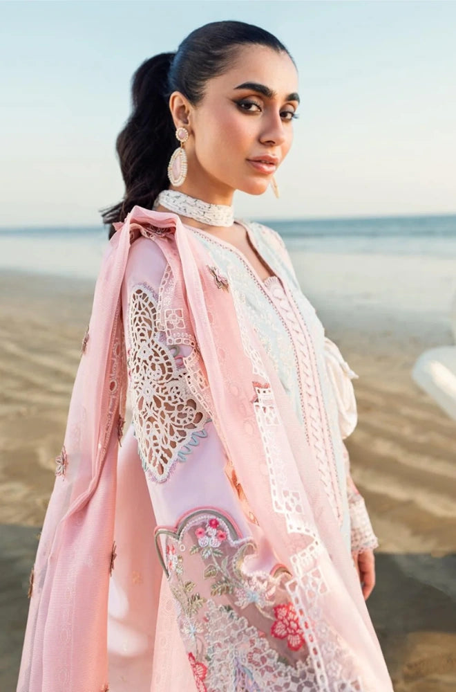 QALAMKAR - 3PC Lawn Chikankari Embroidered Shirt with Chiffon Embroidered Dupatta and Trouser- BFB0650
