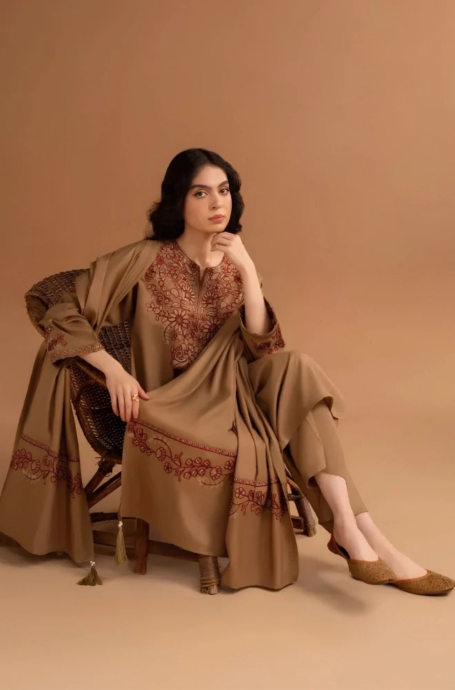 Zellbury - 3PC Dhanak Embroidered Shirt With Dhanak Embroidered Dupatta and Trouser - BFB01027