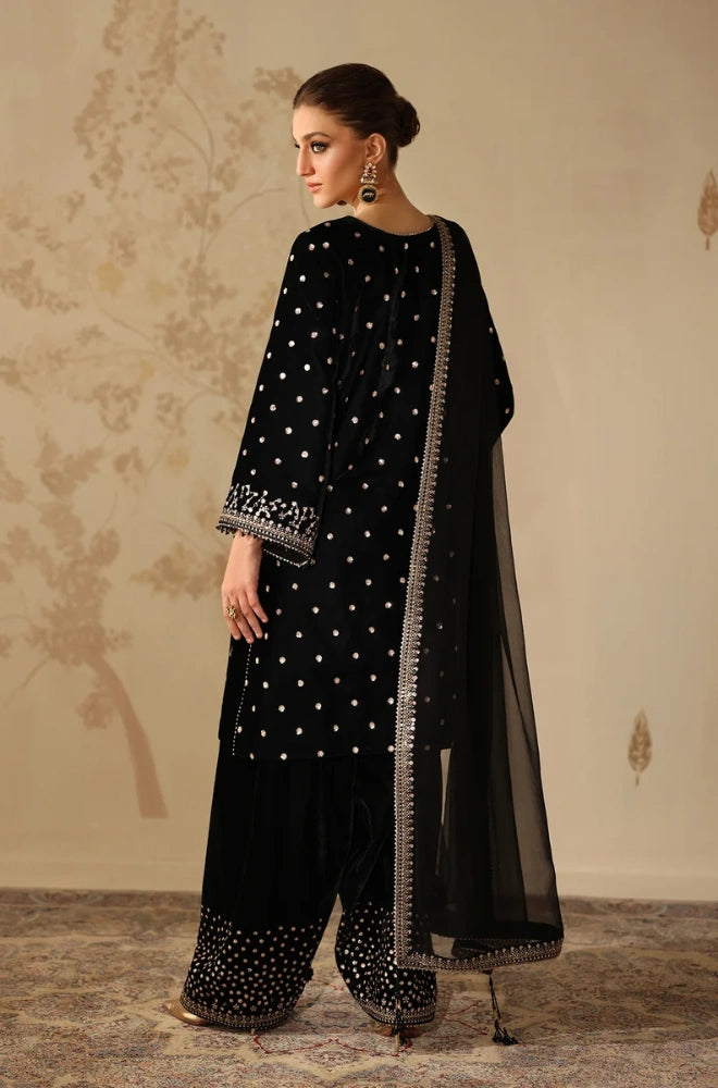 Baroque - 3PC Velvet Embroidered Shirt Wit Chiffon Embroidered Dupatta and Trouser - BFB01192