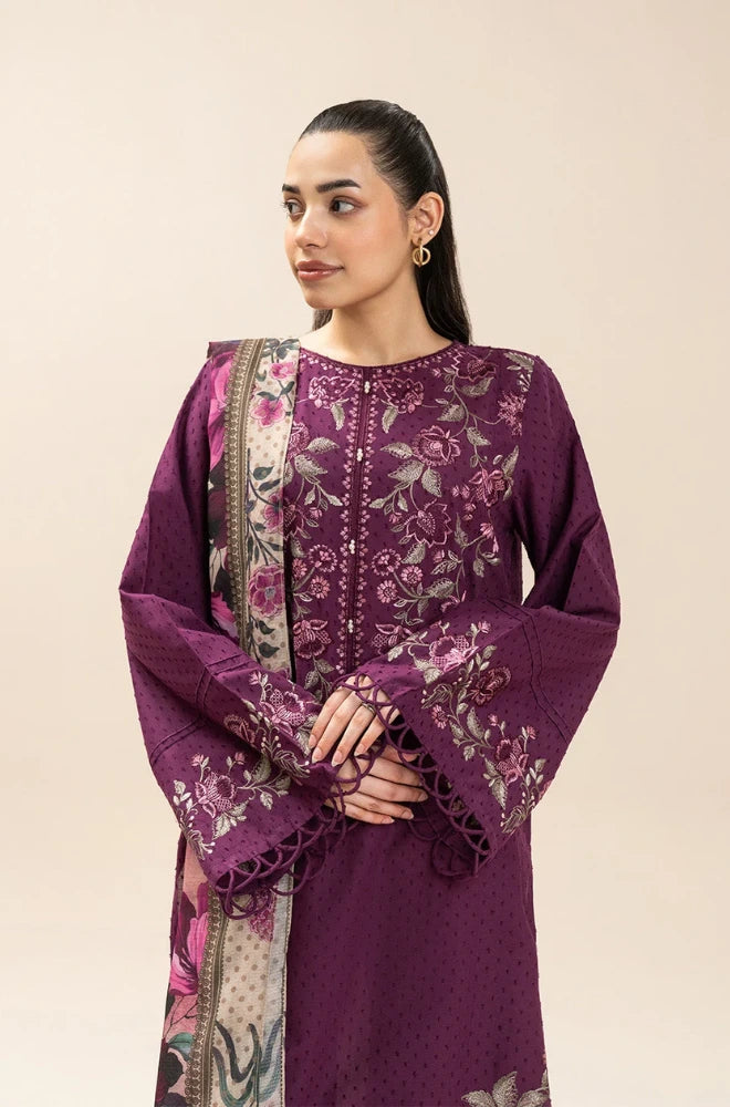 Beechtree - 3PC Dhanak Embroidered Shirt With Silk Printed Dupatta and Trouser - BFB01030