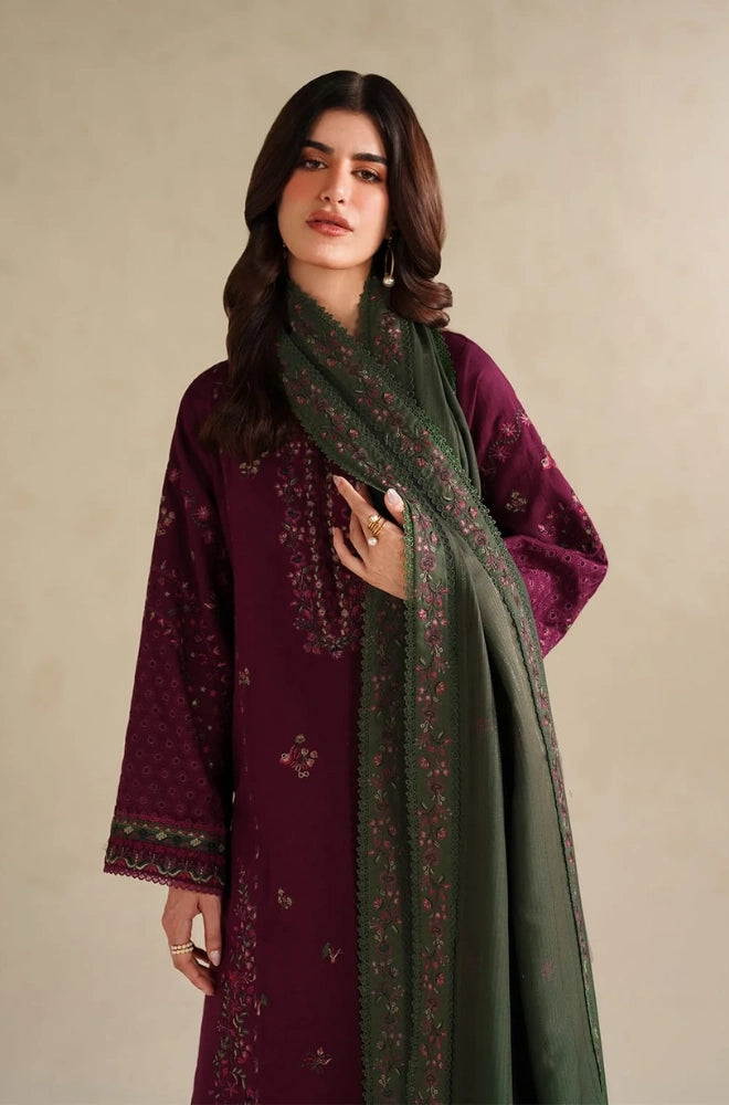 Iznik - 3PC Dhanak Embroidered Shirt With Dhanak Embroidered Dupatta and Trouser - BFB01195