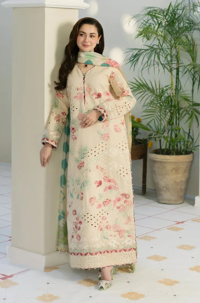 Maryam N Maria - 3PC Lawn Embroidered Shirt With Slub Printed Dupatta and Trouser - BFB0967