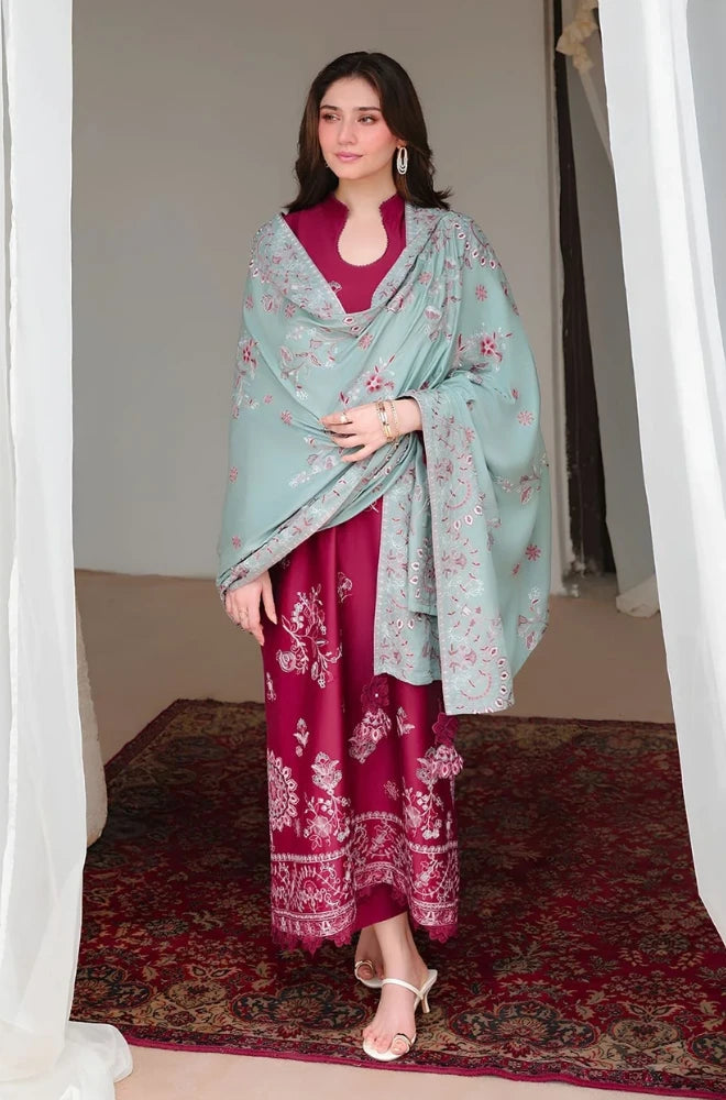 Cross Stitch - 3PC Unstitched Dhanak Embroidered Shirt with Dhanak Embroidered Dupatta and Trouser - BFB01155