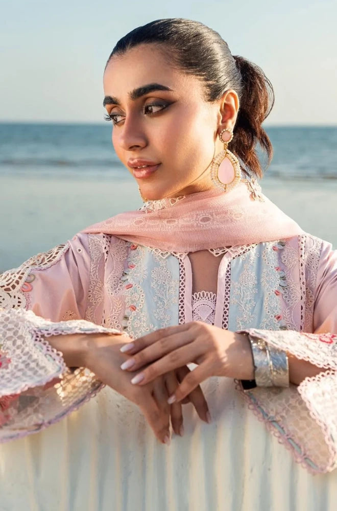 QALAMKAR - 3PC Lawn Chikankari Embroidered Shirt with Chiffon Embroidered Dupatta and Trouser- BFB0650