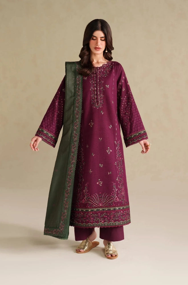 Iznik - 3PC Dhanak Embroidered Shirt With Dhanak Embroidered Dupatta and Trouser - BFB01195