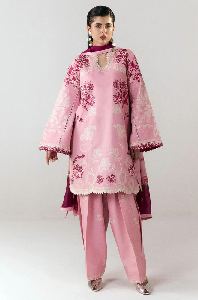 Jugnu by Hussain Rehar - 3PC Dhanak Embroidered Shirt With Silk Printed Dupatta and Trouser - BFB01029