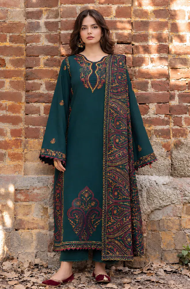 Hum Dum - 3PC Dhanak Embroidered Shirt With Printed Dupatta and Trouser - BFB01194
