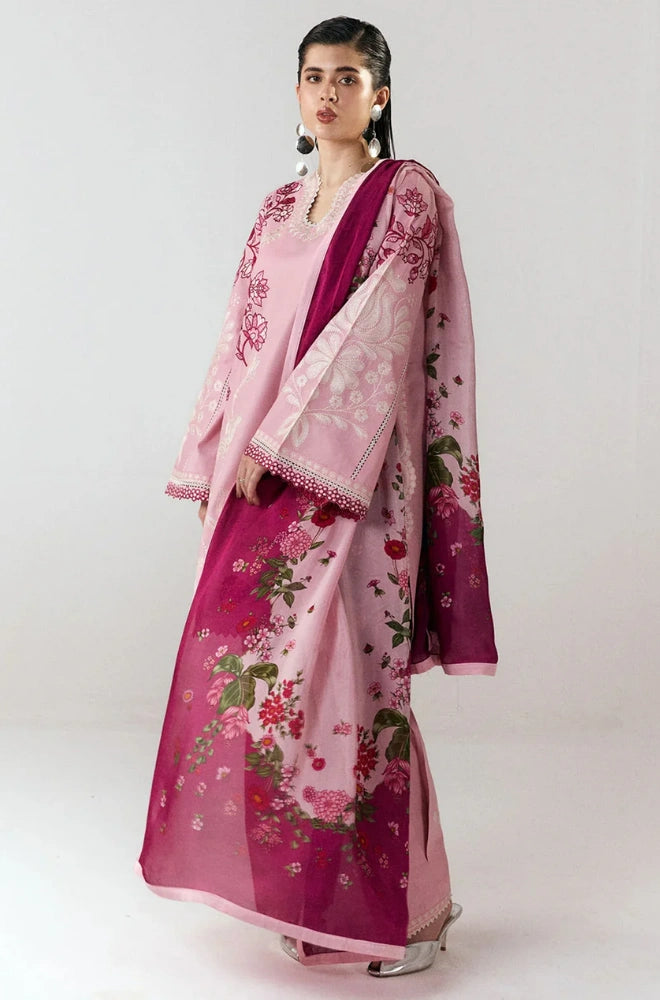 Jugnu by Hussain Rehar - 3PC Dhanak Embroidered Shirt With Silk Printed Dupatta and Trouser - BFB01029