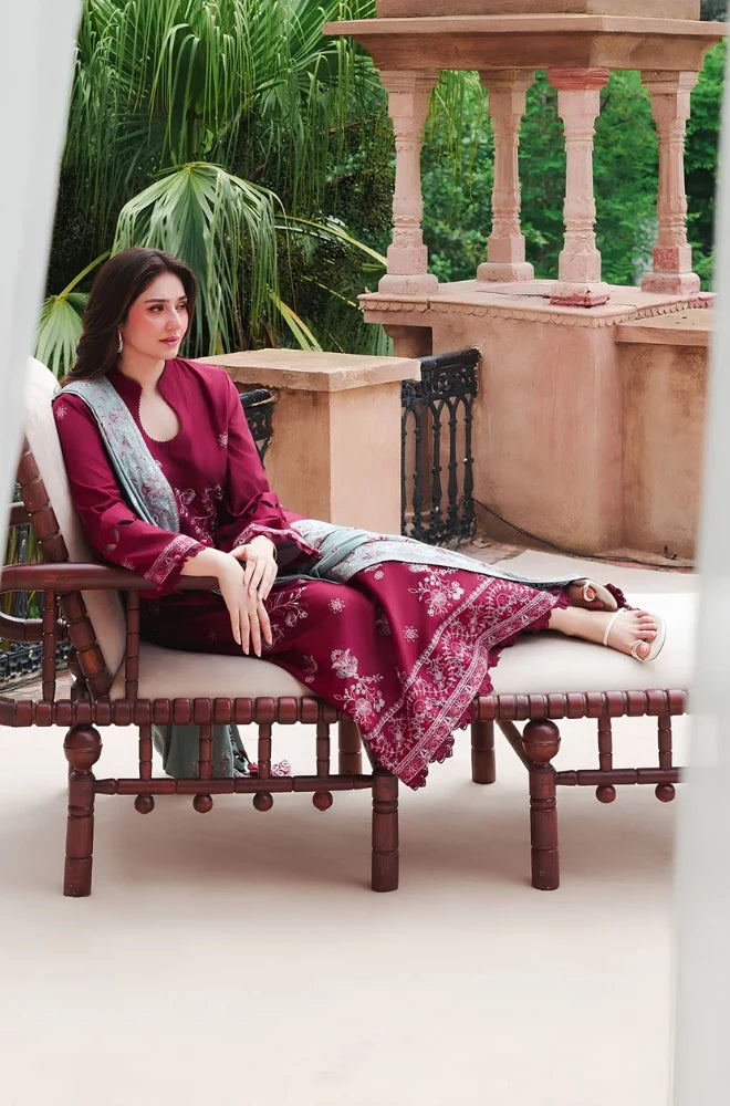 Cross Stitch - 3PC Unstitched Dhanak Embroidered Shirt with Dhanak Embroidered Dupatta and Trouser - BFB01155