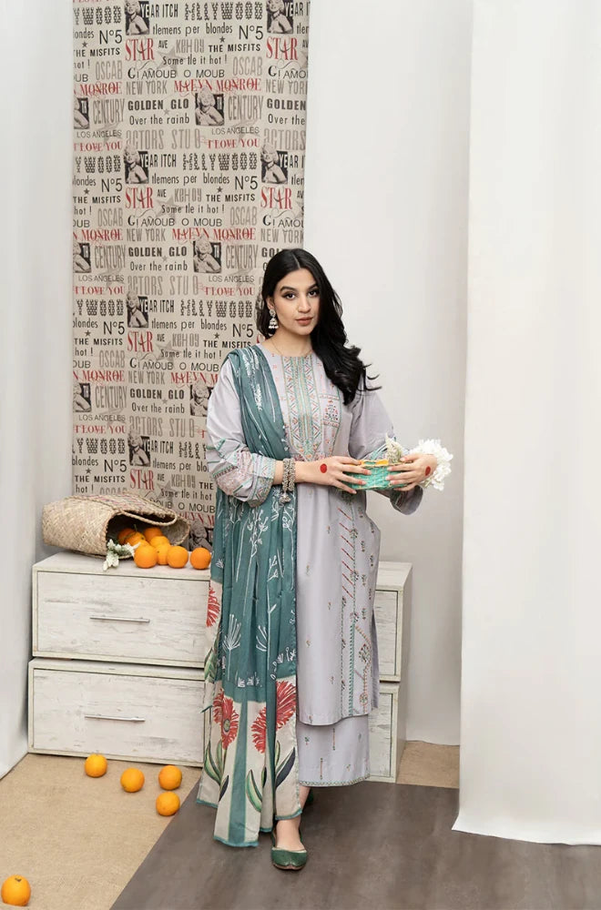 Urge - 3PC Dhanak Embroidered Shirt with Dhanak Printed Dupatta and Trouser - BFB0864