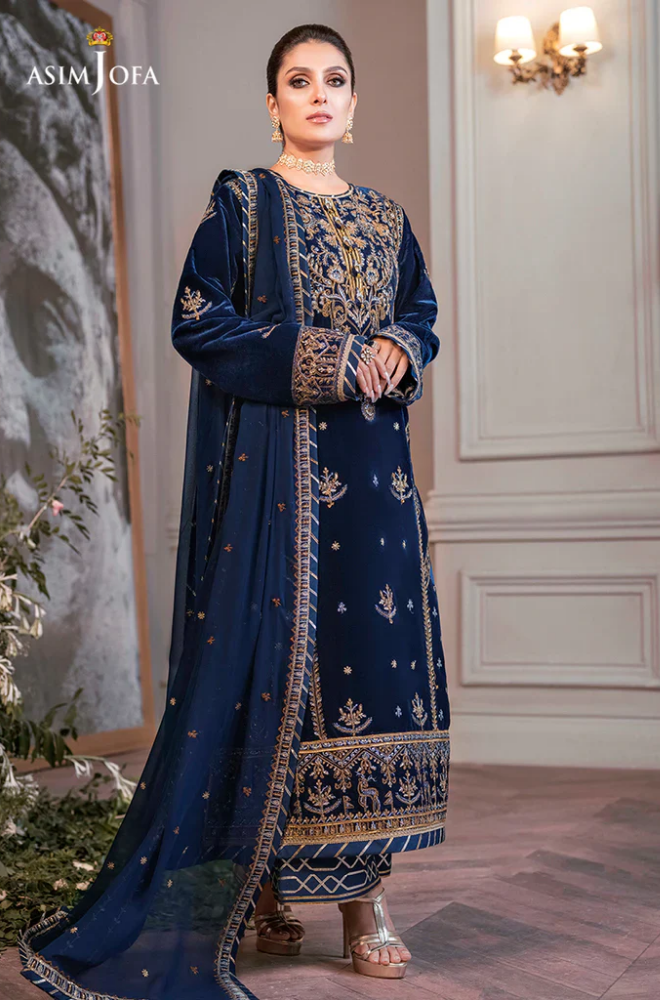 Asim Jofa - 3PC Velvet Embroidered Suit - BFB0166