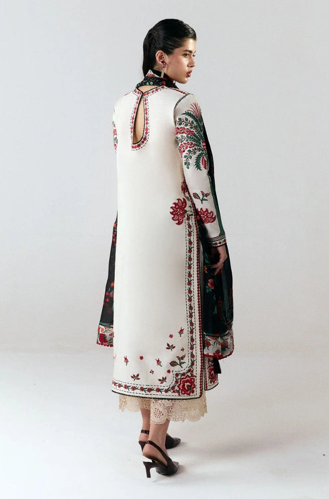 Jugnu by Hussain Rehar - 3PC Dhanak Embroidered Shirt With Silk Printed Dupatta and Trouser - BFB01031
