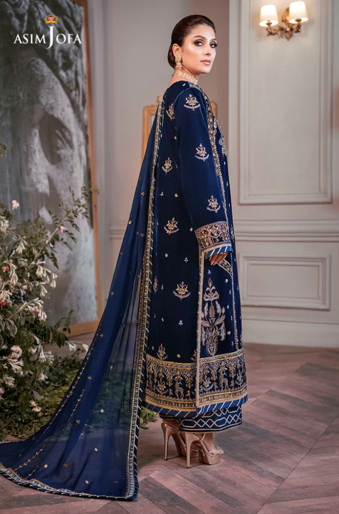 Asim Jofa - 3PC Velvet Embroidered Shirt With Organza Embroidered Dupatta and Trouser - BFB0166