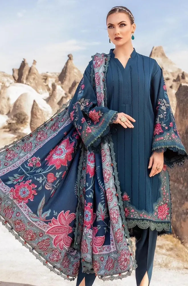 MariaB - 3PC Dhanak Embroidered Suit - BFB01115