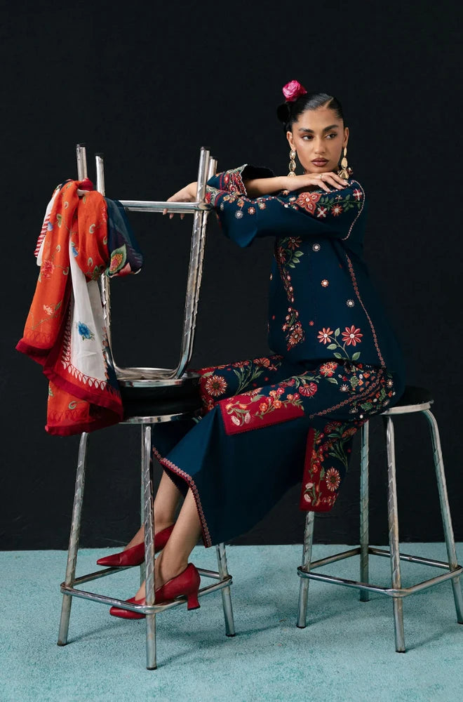 Hussain Rehar - 3PC Dhanak Embroidered Shirt With Chiffon Printed Dupatta and Trouser - BFB01033