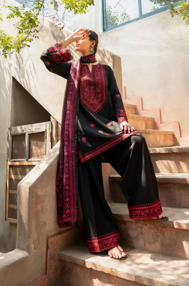 3PC Dhanak Embroidered Shirt With Chiffon Embroidered Dupatta and Trouser - BFB01034