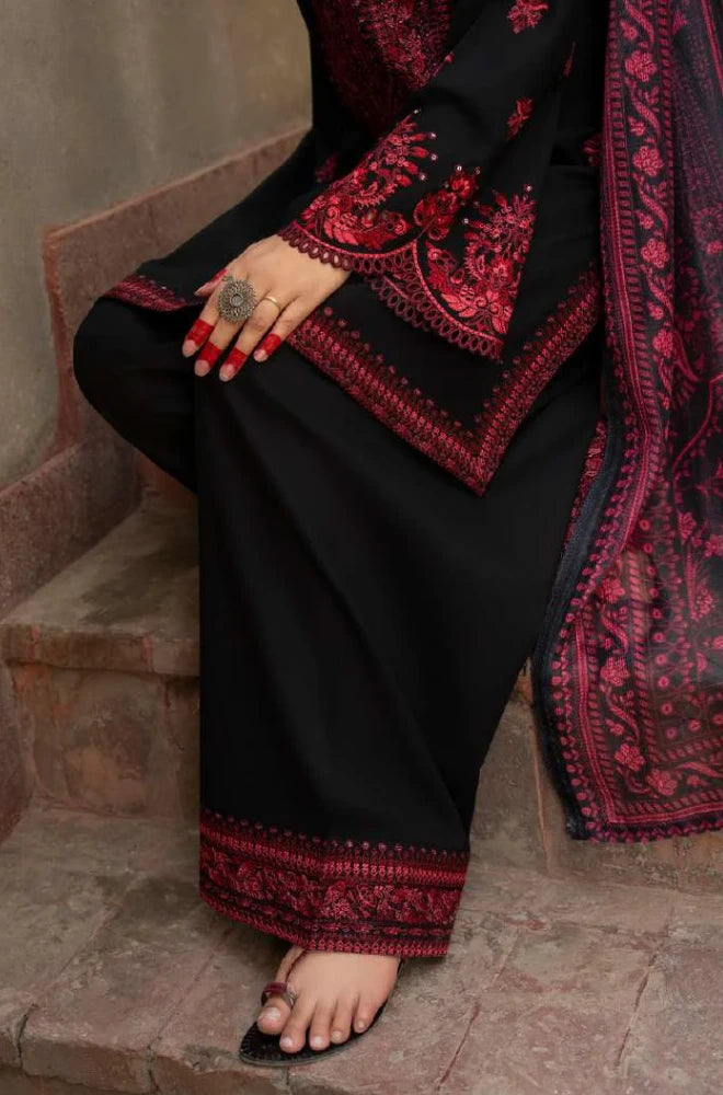 3PC Dhanak Embroidered Shirt With Chiffon Embroidered Dupatta and Trouser - BFB01034