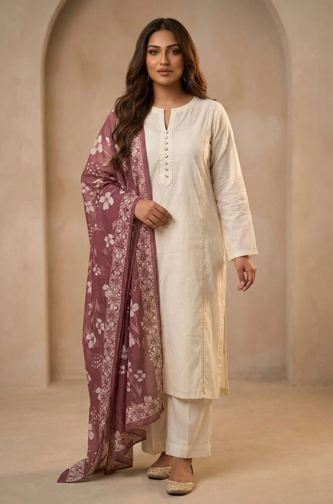 Bluefery - 3PC Lawn Shirt With Slub Net Dupatta and Trouser - BFB01139