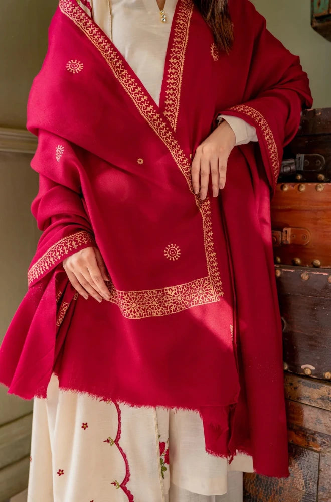 Kastoor - 3PC Dhanak Embroidered Shirt With Wool Dupatta and Trouser - BFB0935