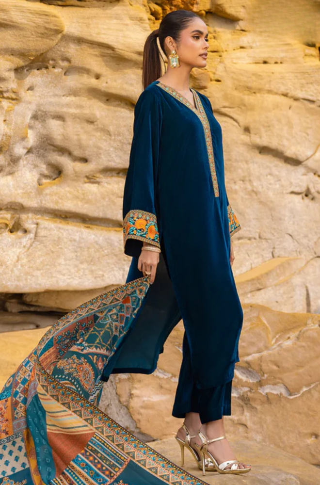 Winter 3PC Velvet Embroidered Suit - BFB0561