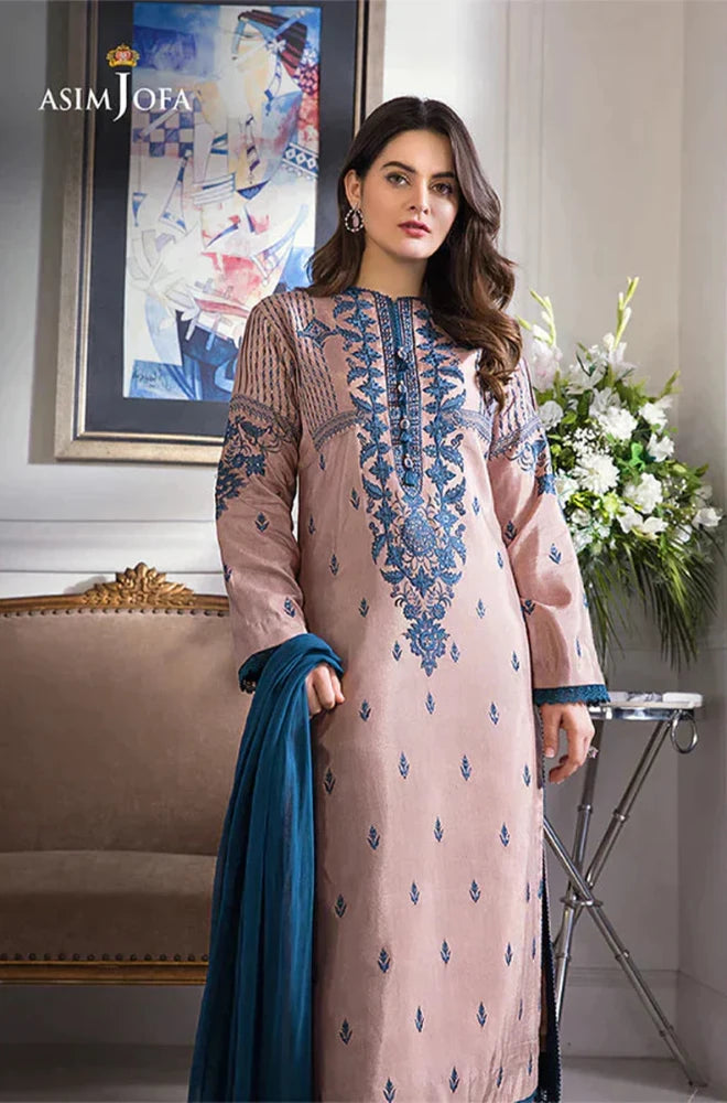 Asim Jofa - 3PC Dhanak Embroidered Shirt with Chiffon Dupatta and Trouser - BFB0917