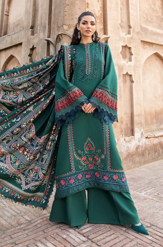 MARIA.B - 3PC Dhanak Embroidered Shirt With Printed Dupatta and Trouser - BFB0977