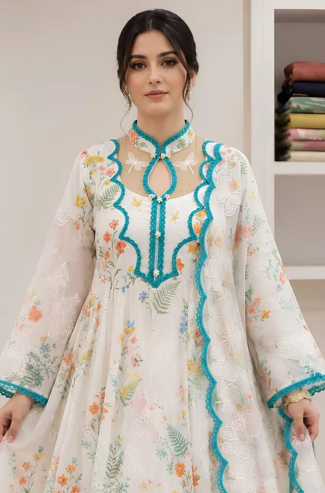 BlueFery - 3PC Lawn Printed Frock With Lawn Dupatta and Trouser - BFB0922