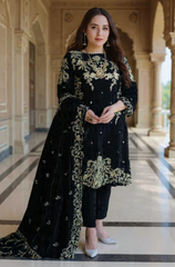 Boraque -Winter 3PC Velvet Embroidered Suit - BFB0569