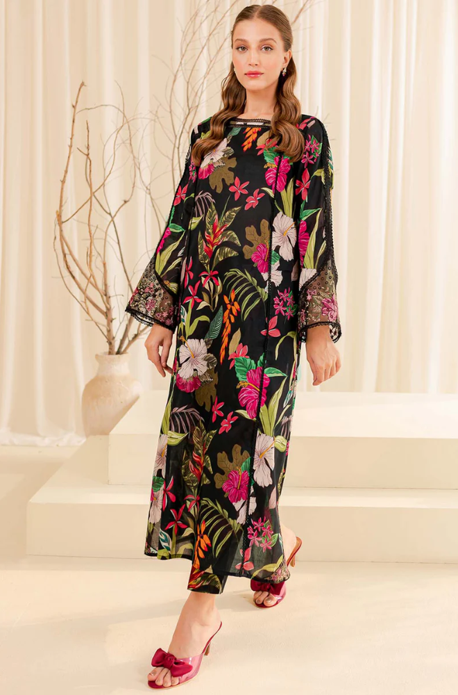 Baroque - Winter 3PC Black Khaddar Digital Printed Dress - BFU0457