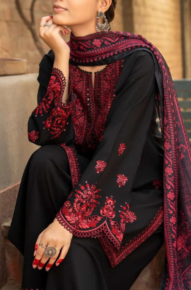 3PC Dhanak Embroidered Shirt With Chiffon Embroidered Dupatta and Trouser - BFB01034