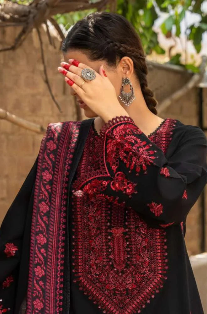 3PC Dhanak Embroidered Shirt With Chiffon Embroidered Dupatta and Trouser - BFB01034