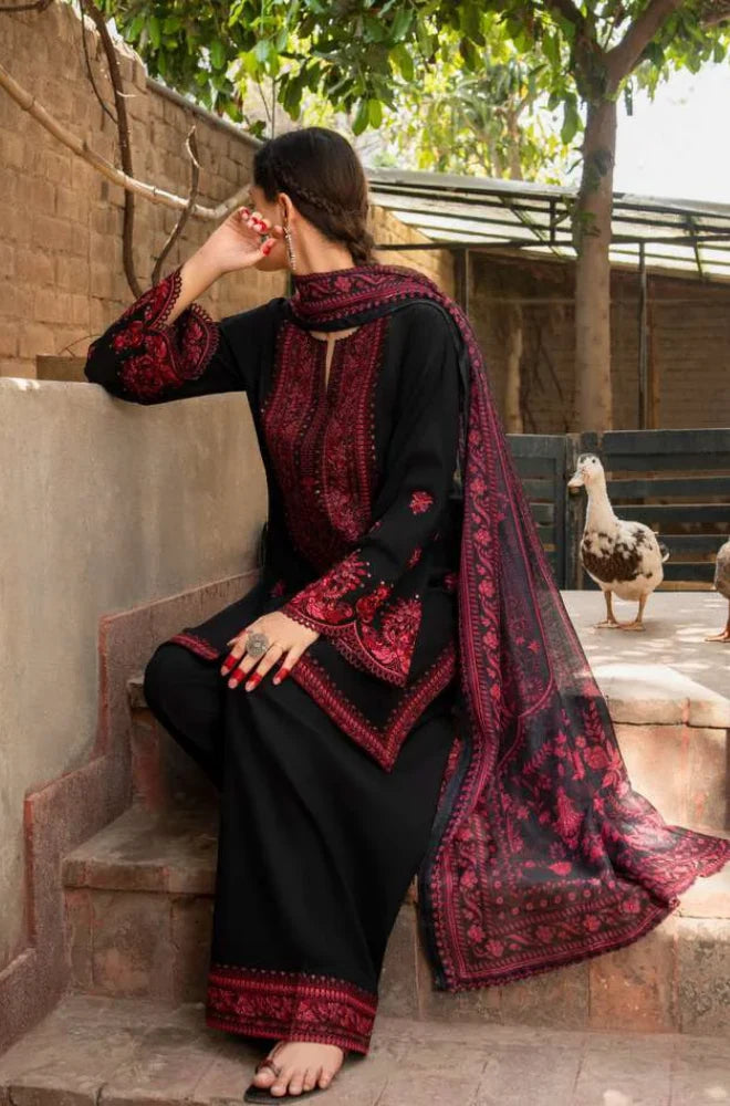 3PC Dhanak Embroidered Shirt With Chiffon Embroidered Dupatta and Trouser - BFB01034