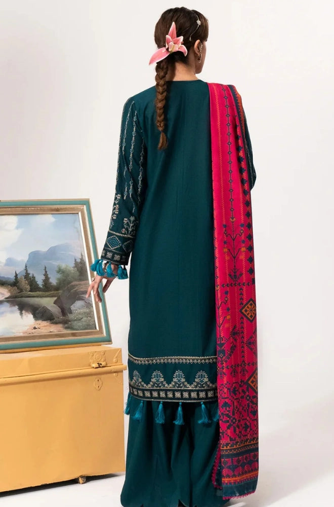 3PC Dhanak Embroidered Shirt With Wool Printed Shawl and Trouser - BFB01036