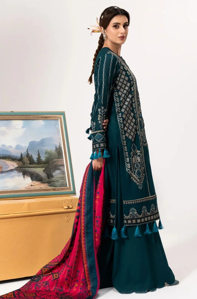 3PC Dhanak Embroidered Shirt With Wool Printed Shawl and Trouser - BFB01036