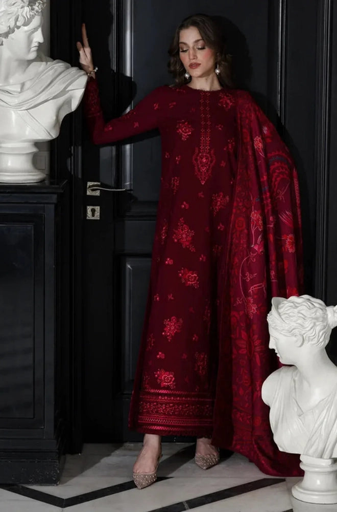 Zaib - 3PC Dhanak Embroidered SHirt WIth Wool Prined Dupatta and Trouser - BFB01038