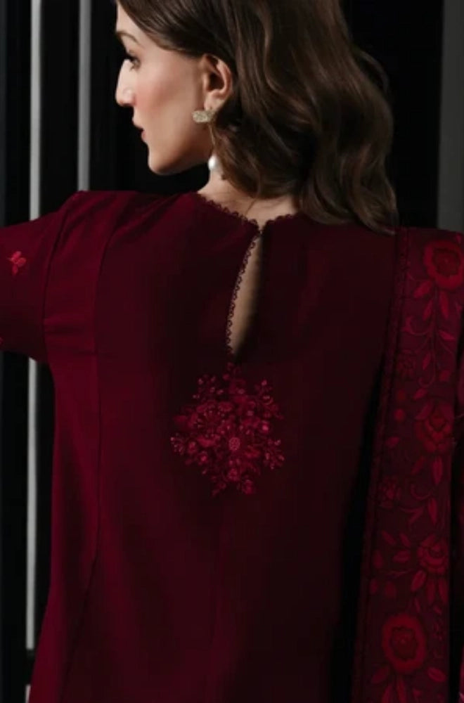 Zaib - 3PC Dhanak Embroidered SHirt WIth Wool Prined Dupatta and Trouser - BFB01038
