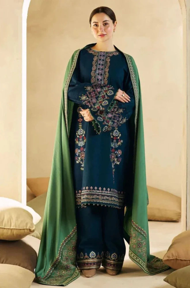 Zara Shahjahan - 3PC Embroidered Dhanak Embroidered Shirt with Embroidered Dupatta and Trouser - BFB0851