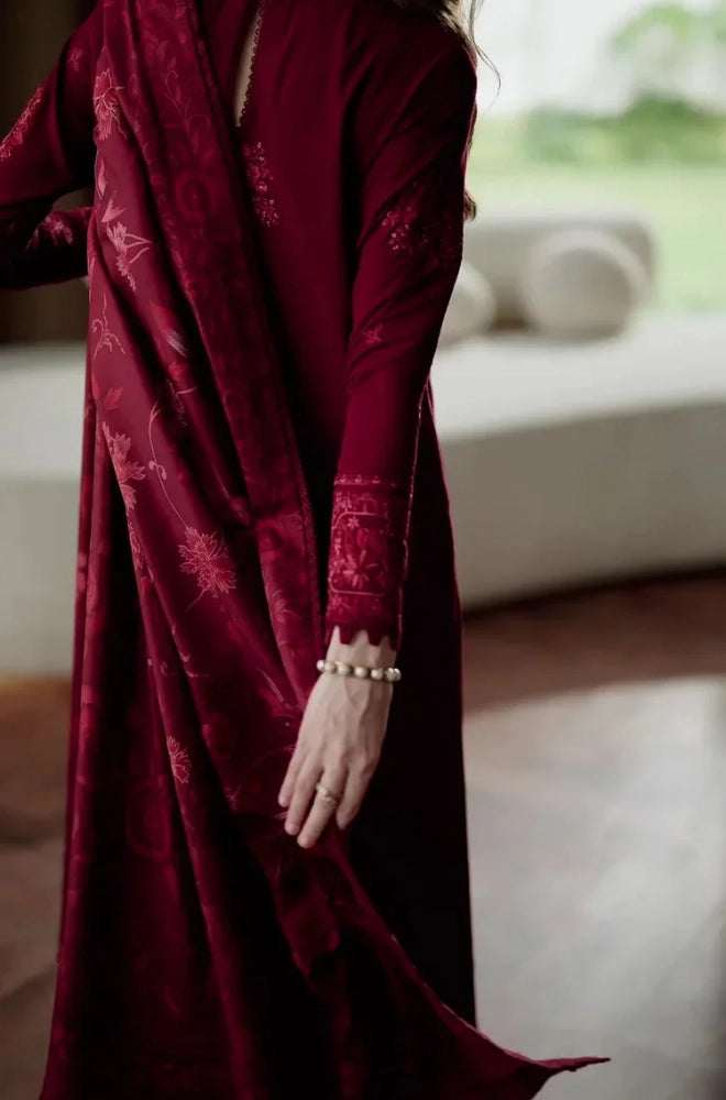 Zaib - 3PC Dhanak Embroidered SHirt WIth Wool Prined Dupatta and Trouser - BFB01038