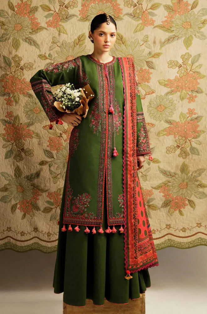 Hussain Rehar - 3PC Dhanak Embroidered Shirt With Embroidered Dupatta and Trouser - BFB01039