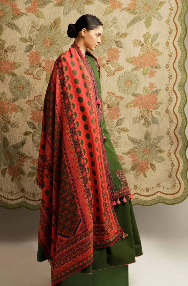 Hussain Rehar - 3PC Dhanak Embroidered Shirt With Embroidered Dupatta and Trouser - BFB01039