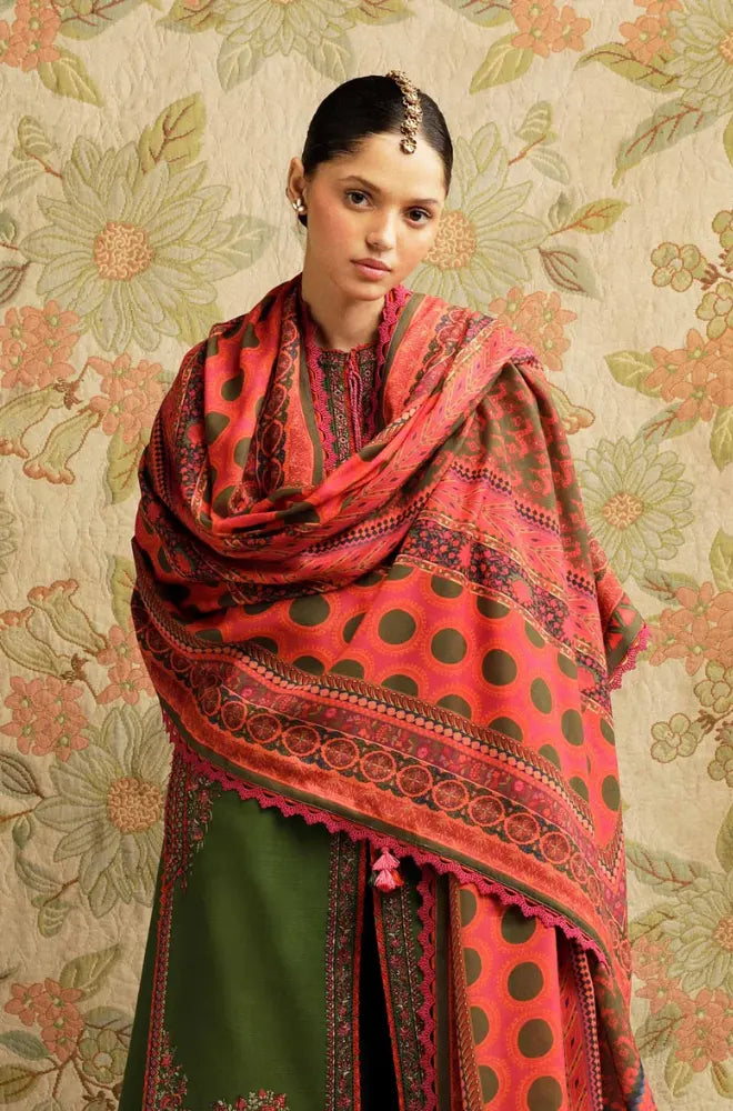 Hussain Rehar - 3PC Dhanak Embroidered Shirt With Embroidered Dupatta and Trouser - BFB01039