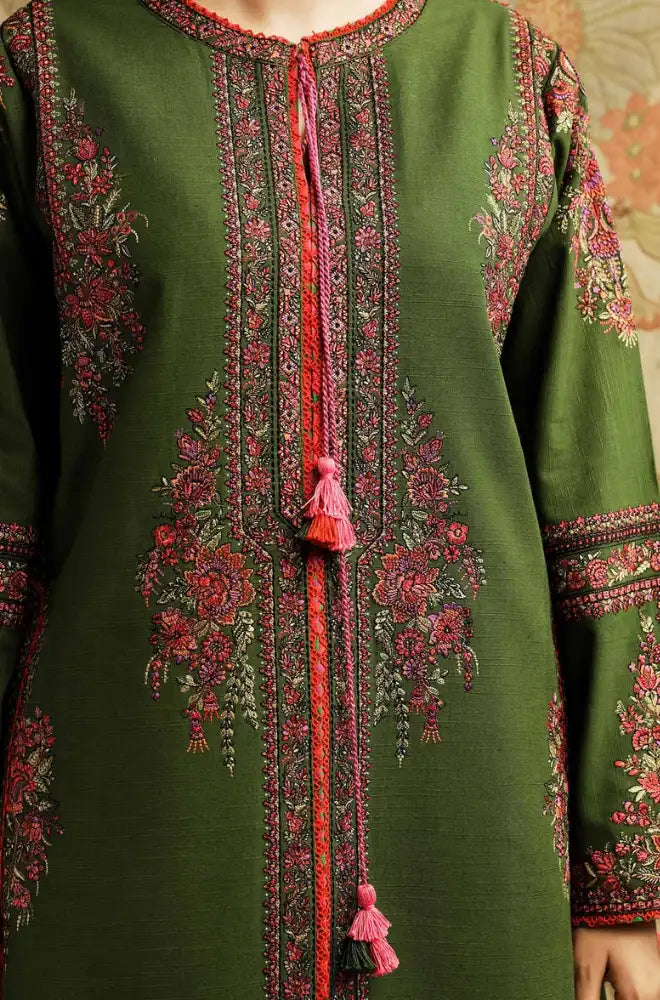 Hussain Rehar - 3PC Dhanak Embroidered Shirt With Embroidered Dupatta and Trouser - BFB01039